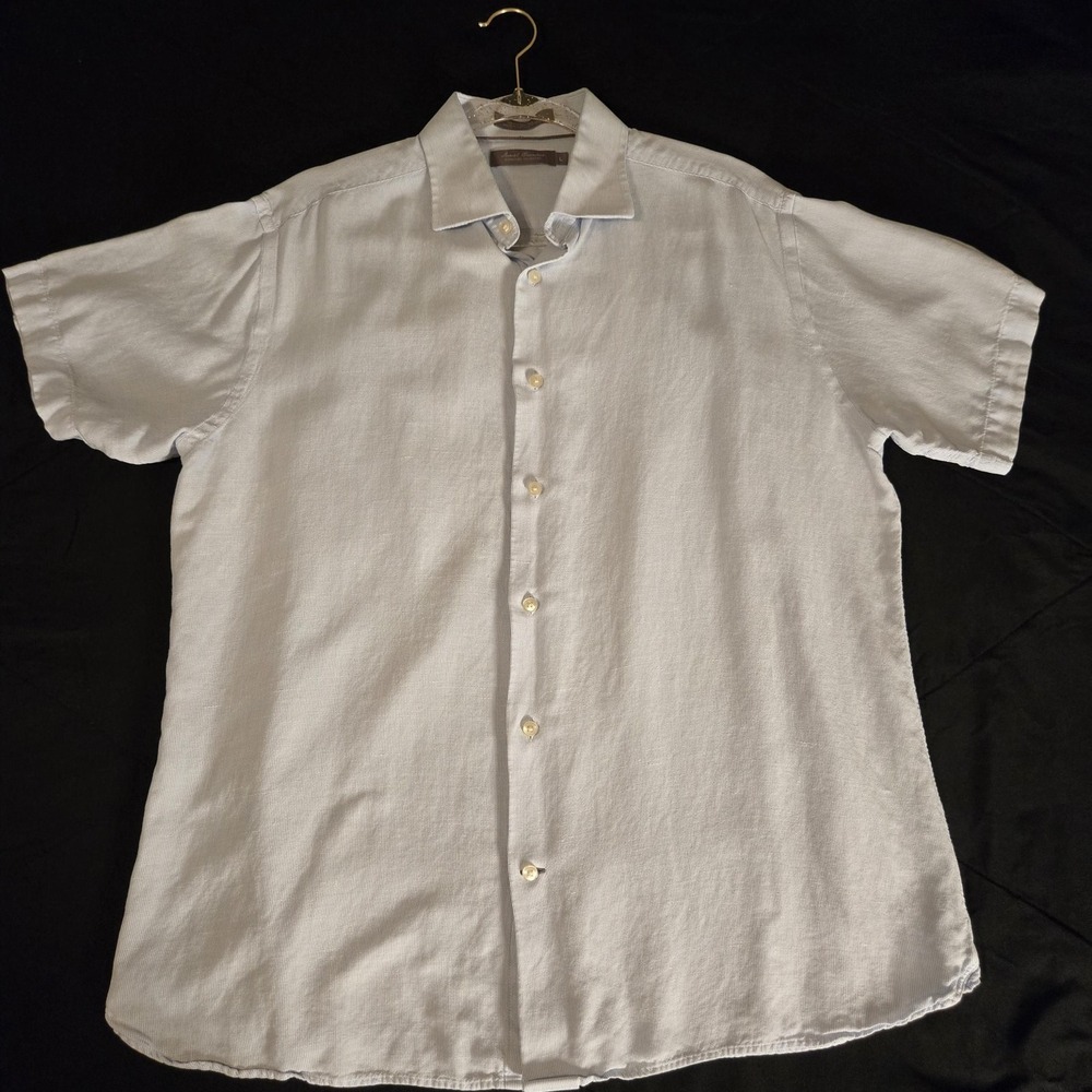 Daniel Cremieux Shirt Mens Large Blue Lyocell Hemp Short Sleeve Button Up Casual